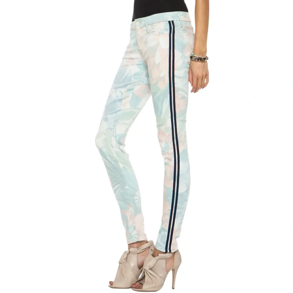 MOTHER JEANS “The Looker” Floral Skinny w/ Racer Stripe in Surf’s Up Size 25